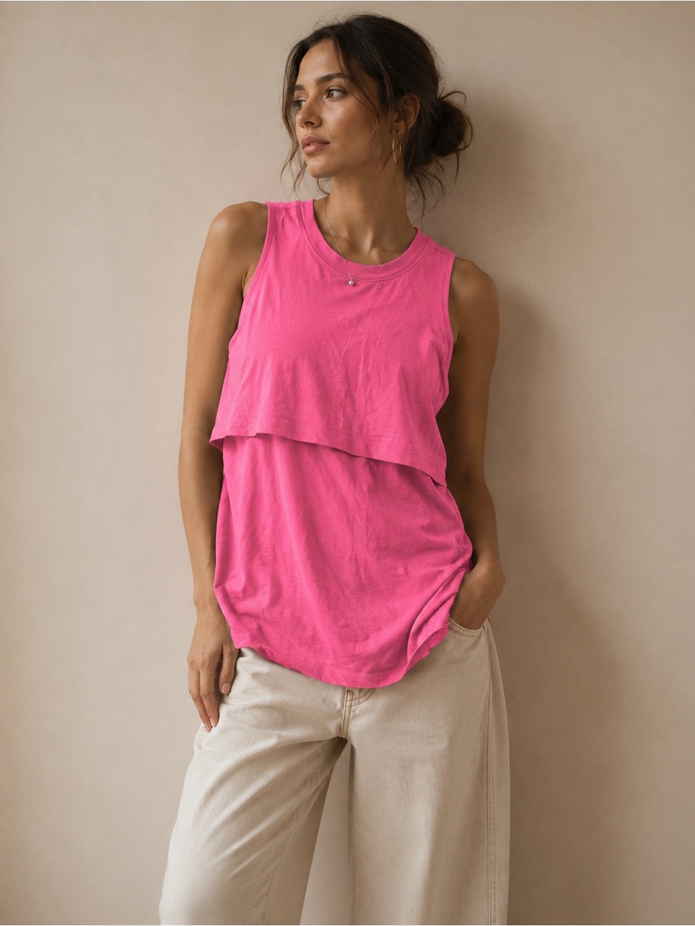 7 For All Mankind Hot Pink Layered Sleeveless Tank Top Size Large